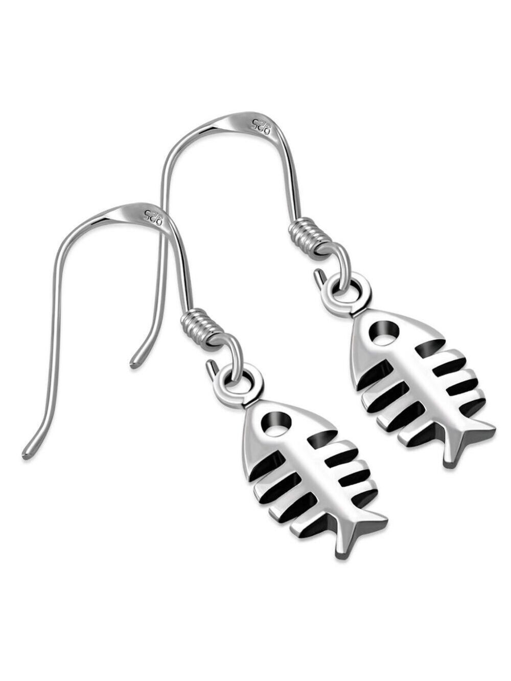 Sterling Silver Fishbone Dangle Earrings